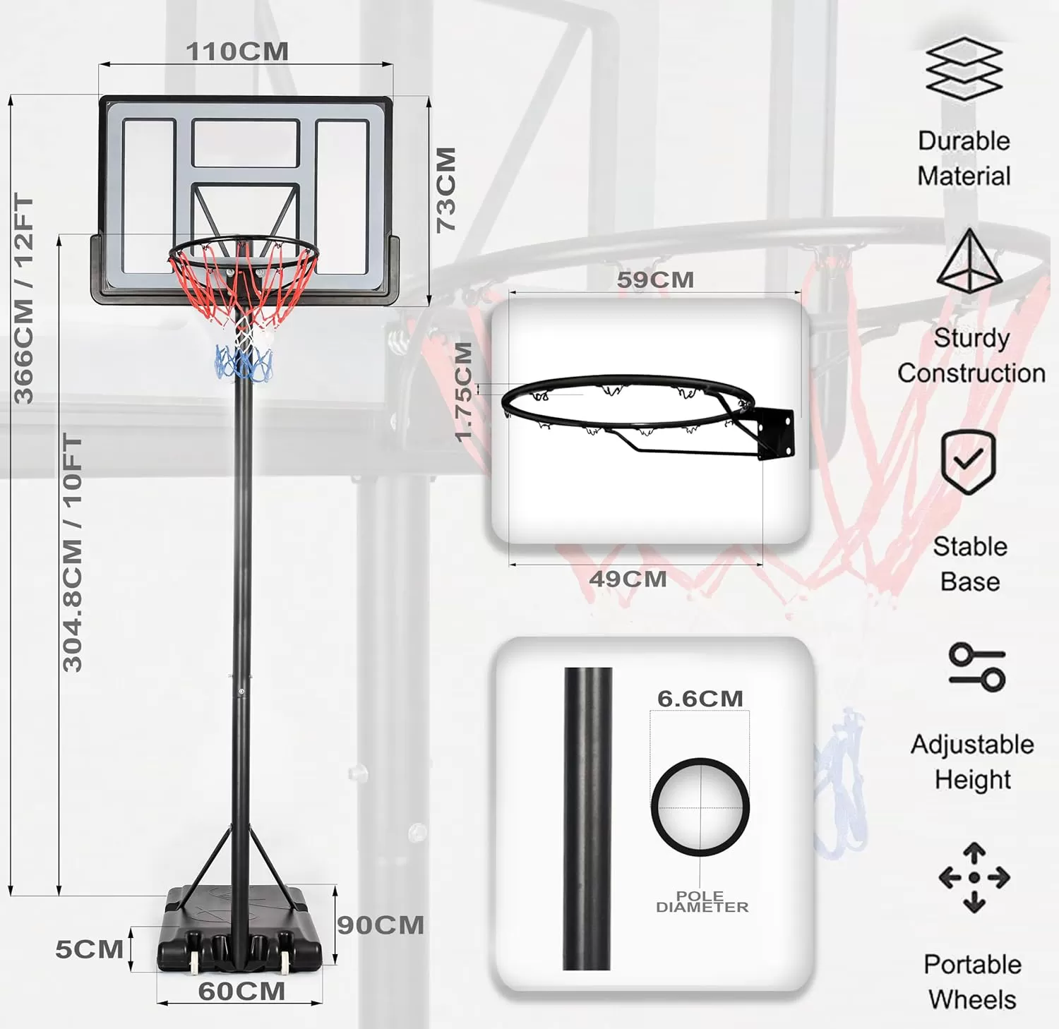 Portable And Adjustable Basketball Hoop