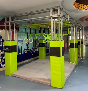 Custom Ninja Obstacle Course Installed in a School Gym